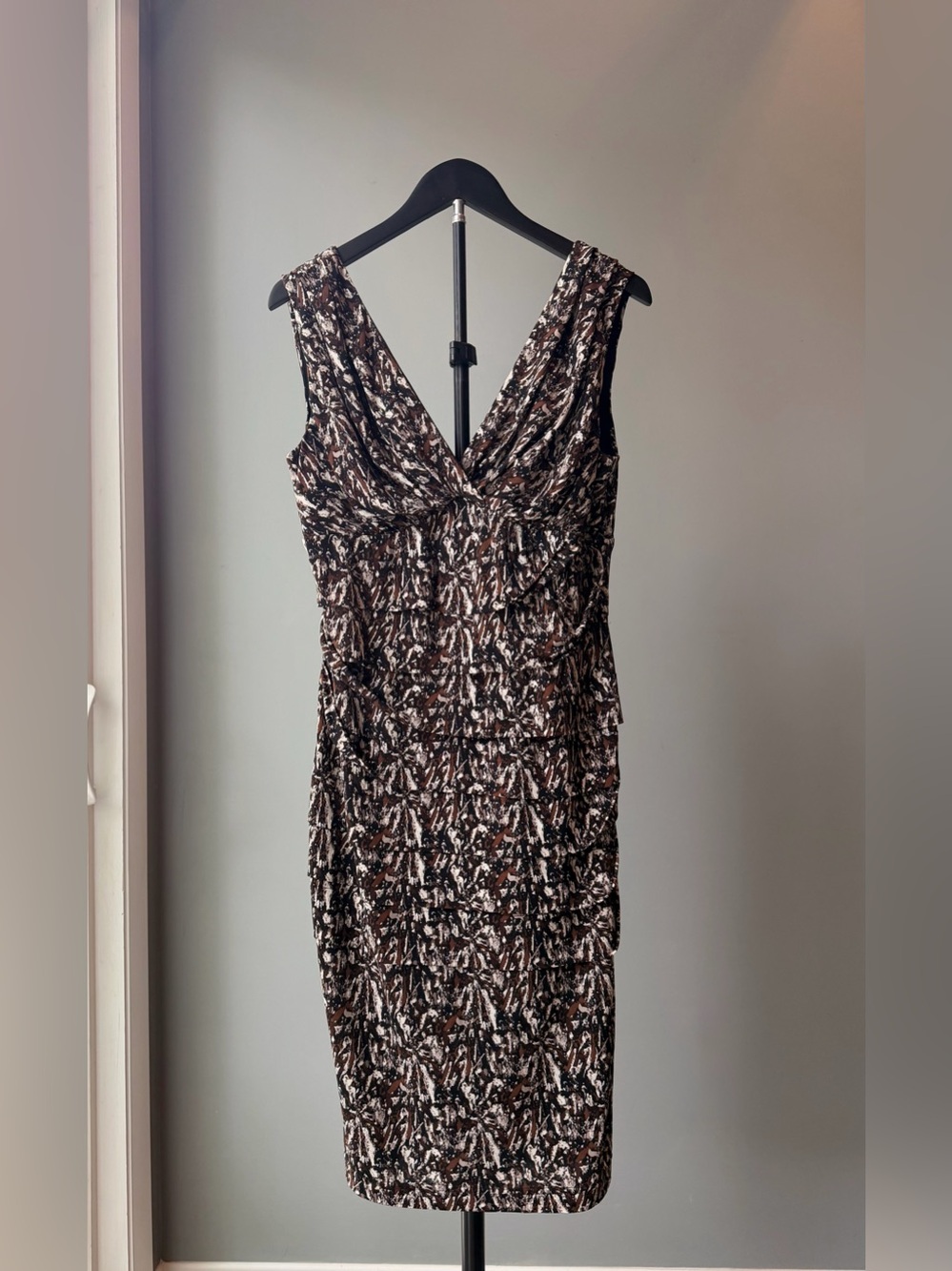 Connected Abstract Print Sheath Dress Ruched Sleeveless 10P Mob Wife Bodycon 90s
